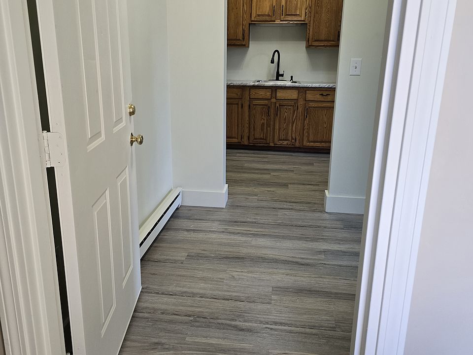 Entering into the apt new flooring and paint and entry closet door. Going into new kithcen.