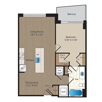 Floor plan 1 Bed-1 Bath-A1M1