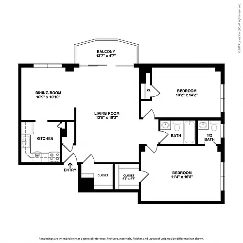 Floor plan 2 Bedroom, 1.5 Bathroom