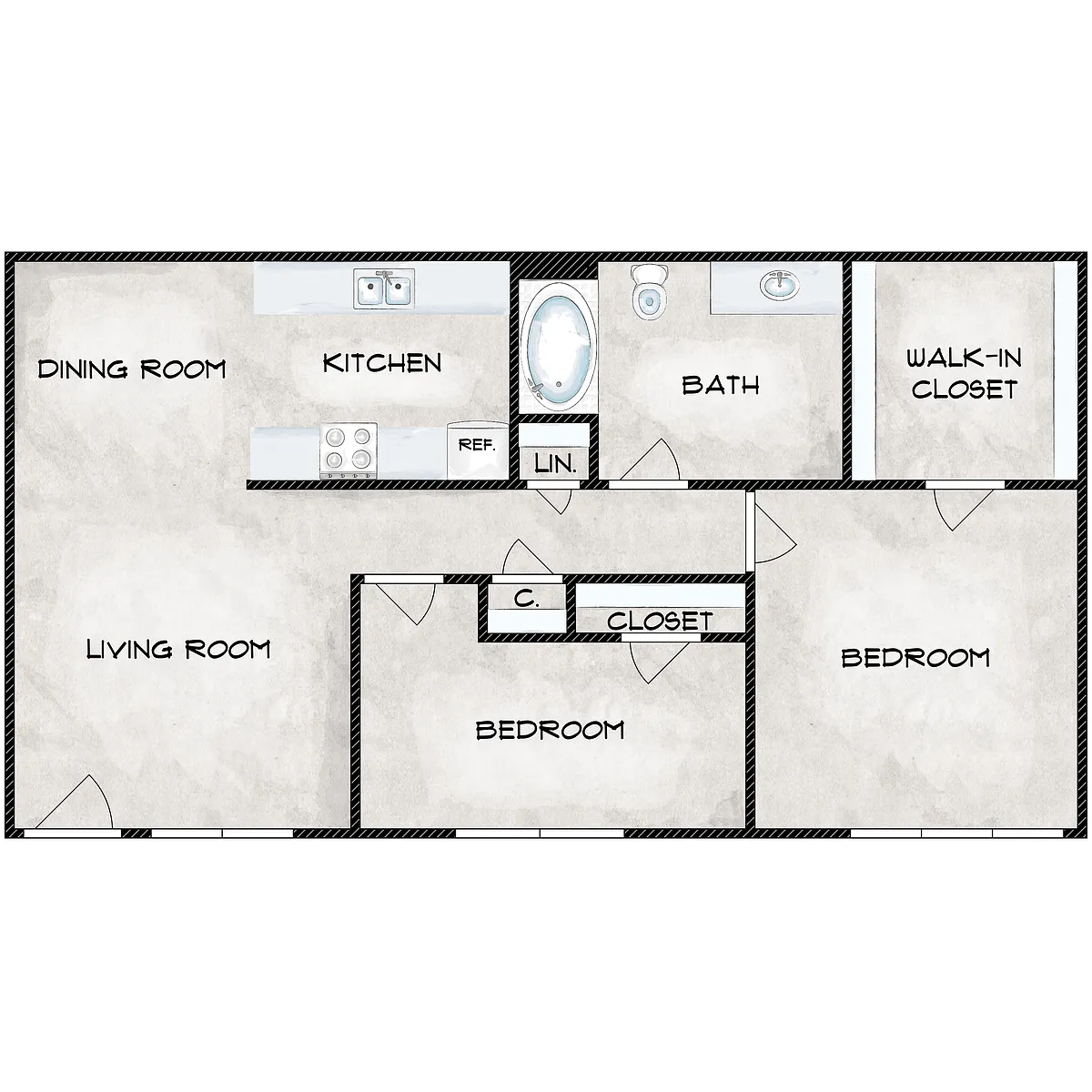 Floor plan 2 Bedroom 1 Bath