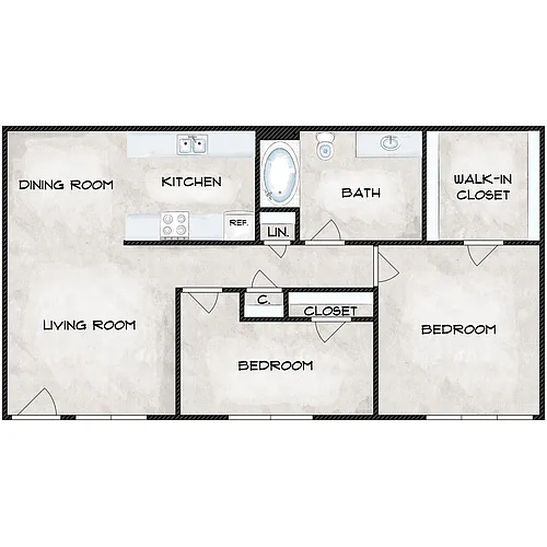 Floor plan 2 Bedroom 1 Bath