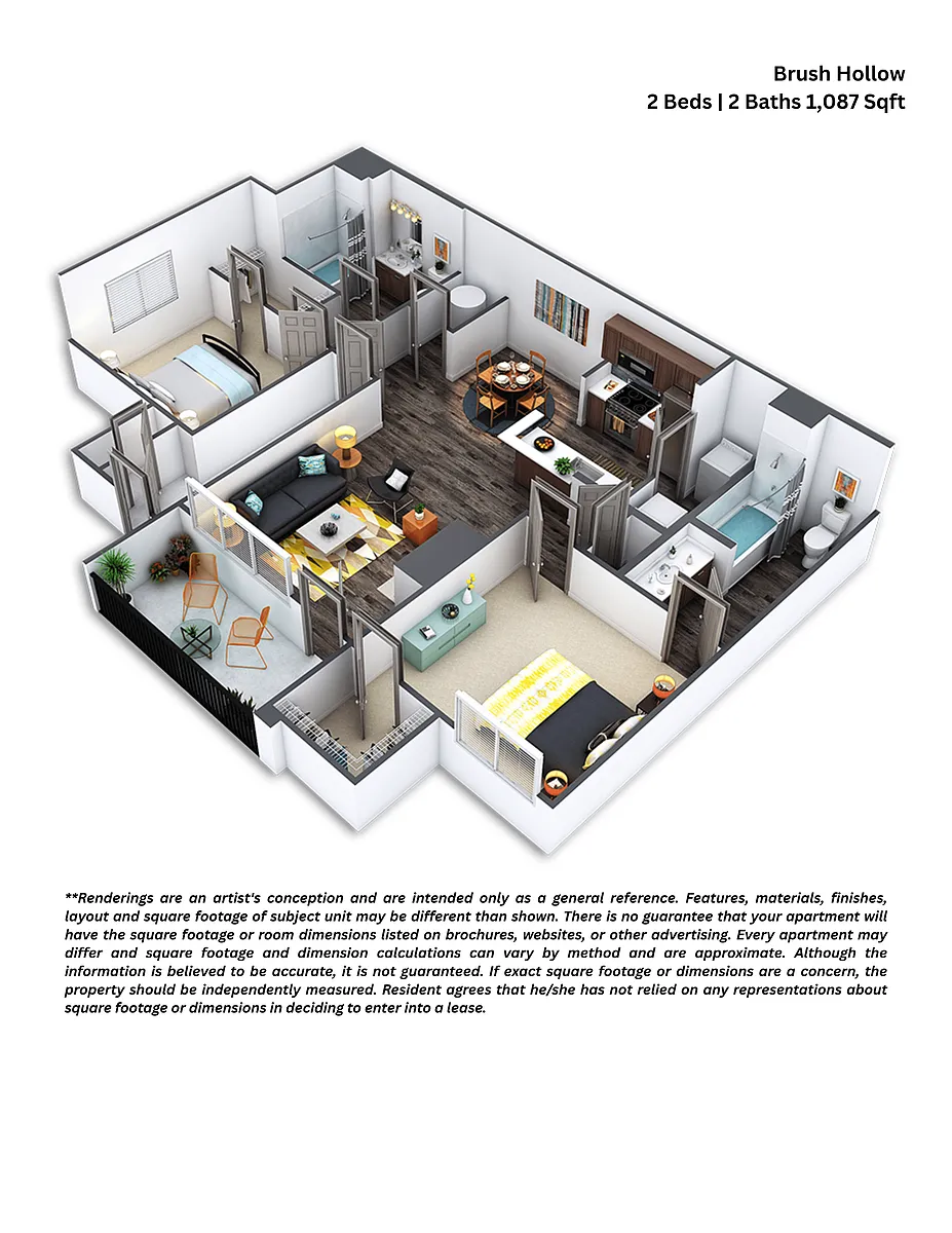 Floor plan 2x2 Renovated Brush Hollow