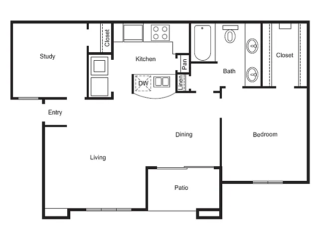 Floor plan 1 Bed, 1 Bath C (80% Income Restricted)
