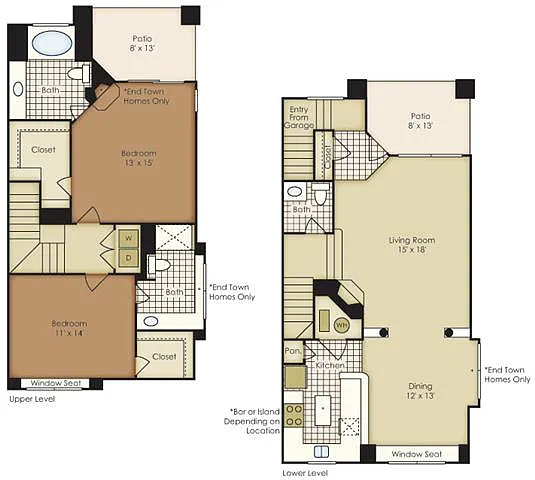 Floor plan Two Bedroom Townhome 1B3TBG-2B3TBG-1B3TBGU-2B3TBGU