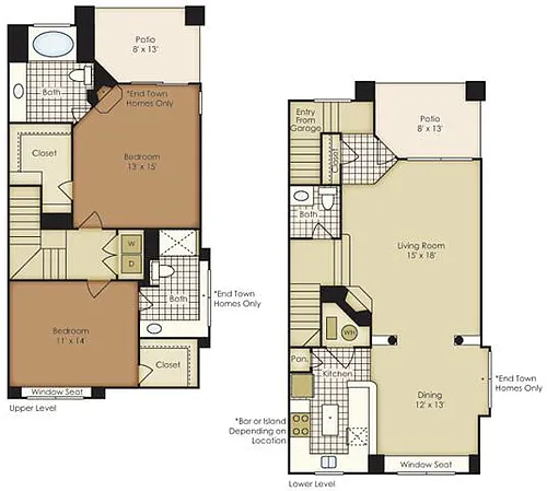 Floor plan Two Bedroom Townhome 1B3TBG-2B3TBG-1B3TBGU-2B3TBGU