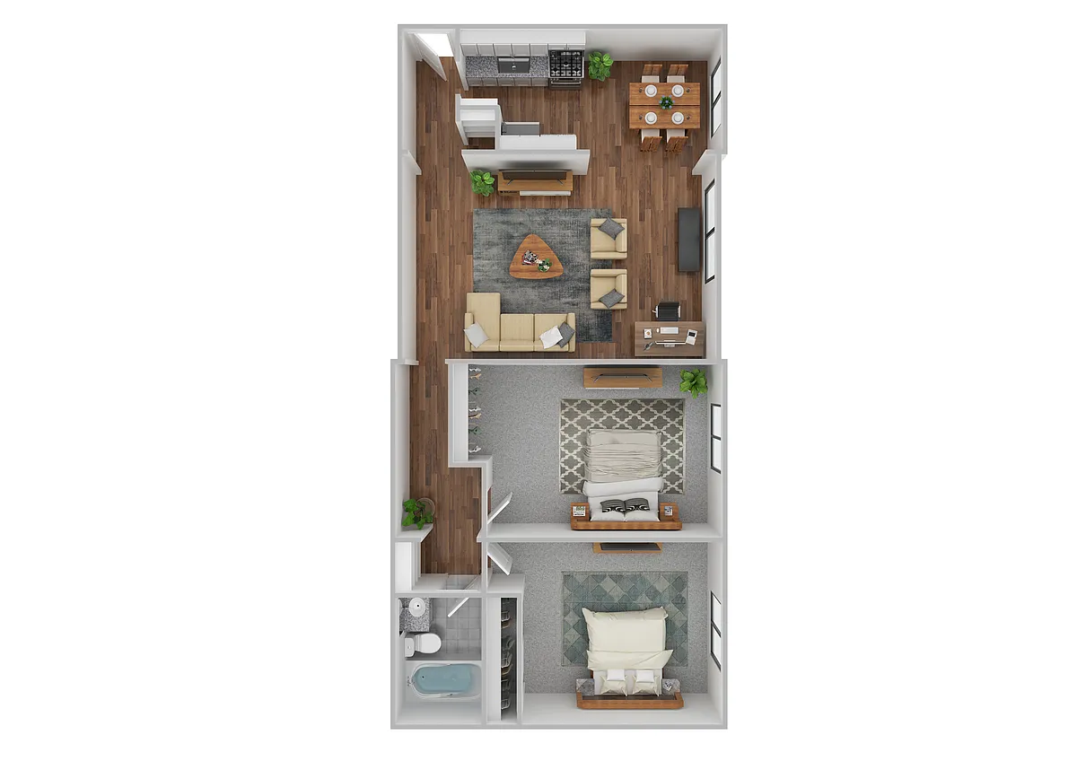 Floor plan 2 Bedroom/1 Bath