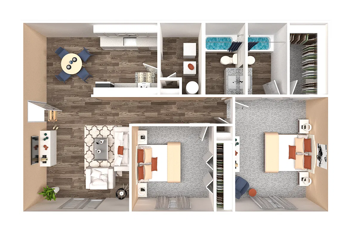 Floor plan Wesley East 2 Bedroom 2 Bath