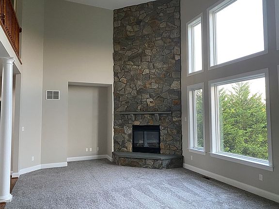 Two story stone fireplace 