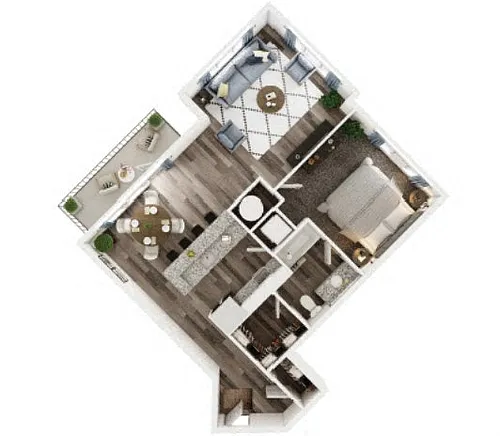 Floor plan 1 Bedroom 1 Bath Corner B