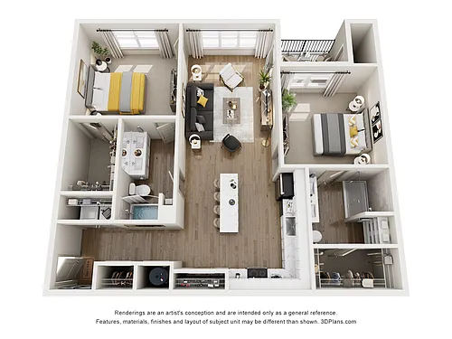 Floor plan 2 Bed, 2 Bath