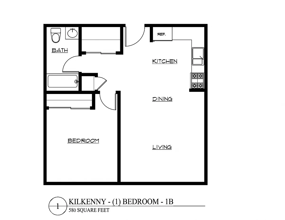 Floor plan One Bedroom 1B
