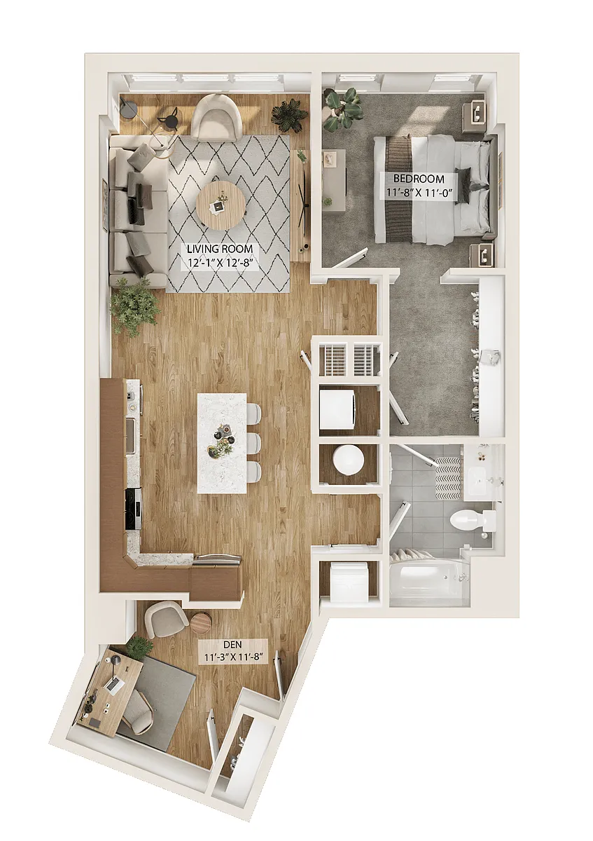 Floor plan 1 Bed/1 Bath Den-A7D