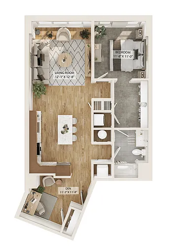 Floor plan 1 Bed/1 Bath Den-A7D