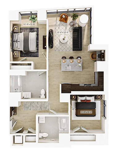 Floor plan 2 Bed/2 Bath-B9 ADA