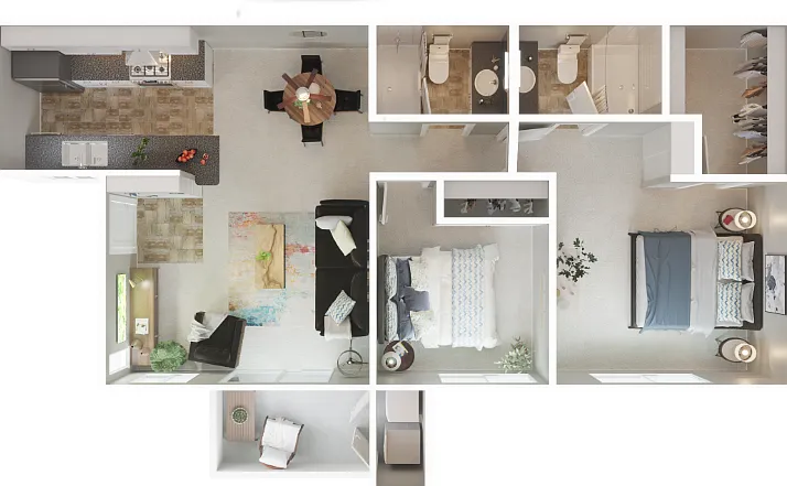 2 Bed 2 Bath A Floorplan Diagram