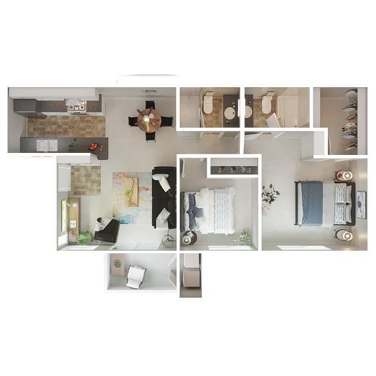 Floor plan 2 Bed 2 Bath A