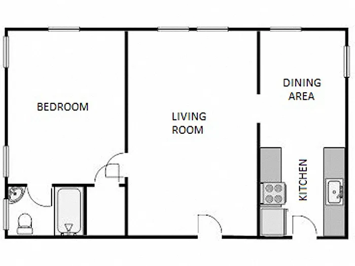 Floor plan 1 Bed / 1 Bath: Type F