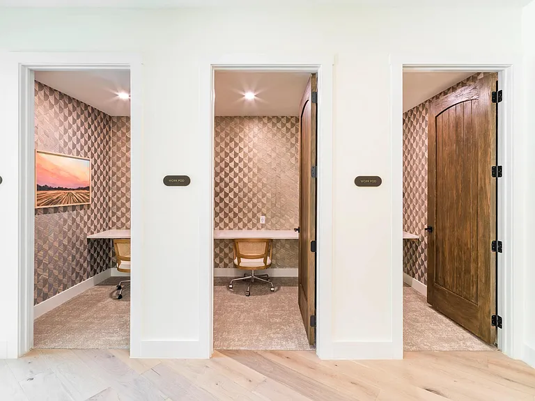 Focus with ease in Modera Trailhead's private work pods, designed for productivity and quiet concentration steps from home.