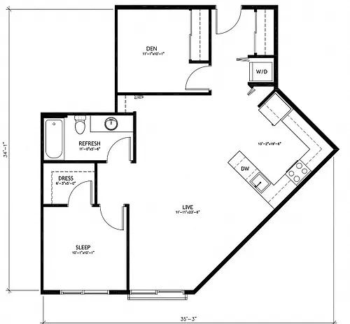 Floor plan 1x1 + Den - C10