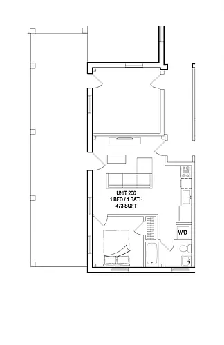 Floor plan 1 Bedroom 1 Bath with Balcony