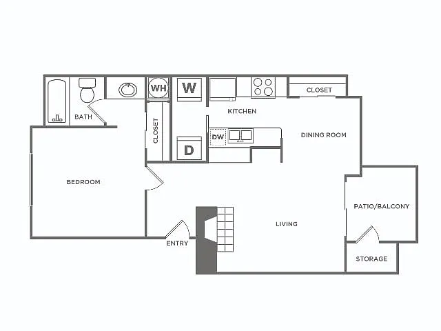 Floor plan One Bedroom (662 SF)
