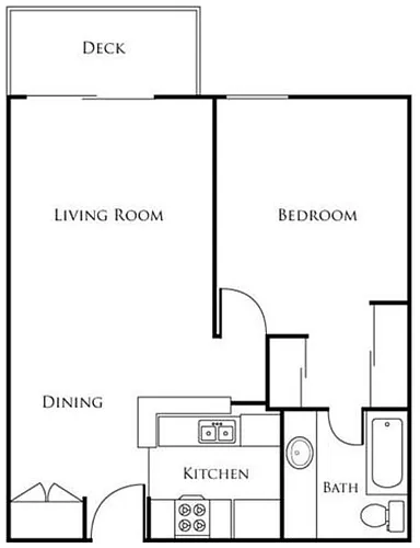 Floor plan 1 Bed, 1 Bath B