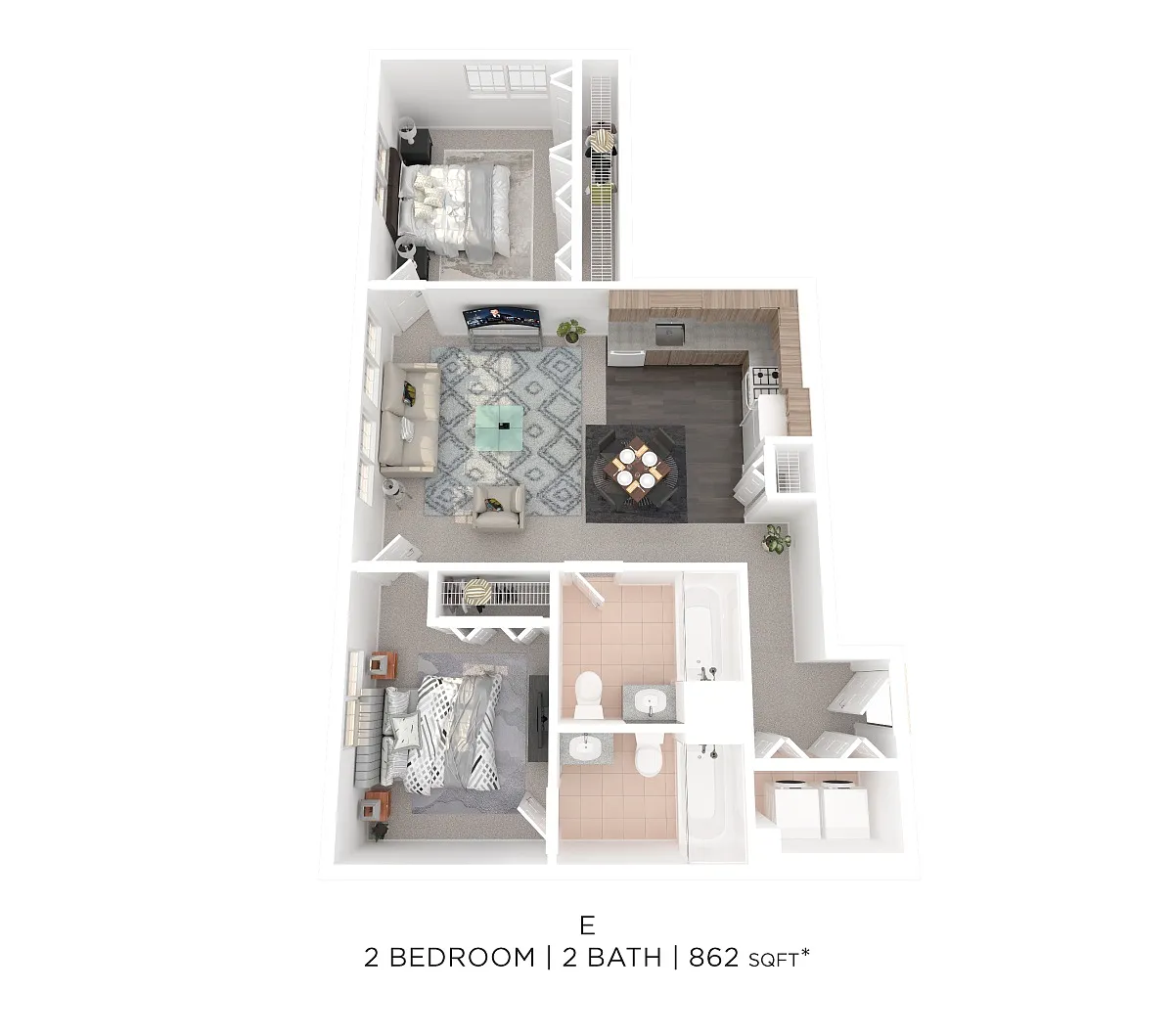 Floor plan Two Bed Two Bath E - 862sqft