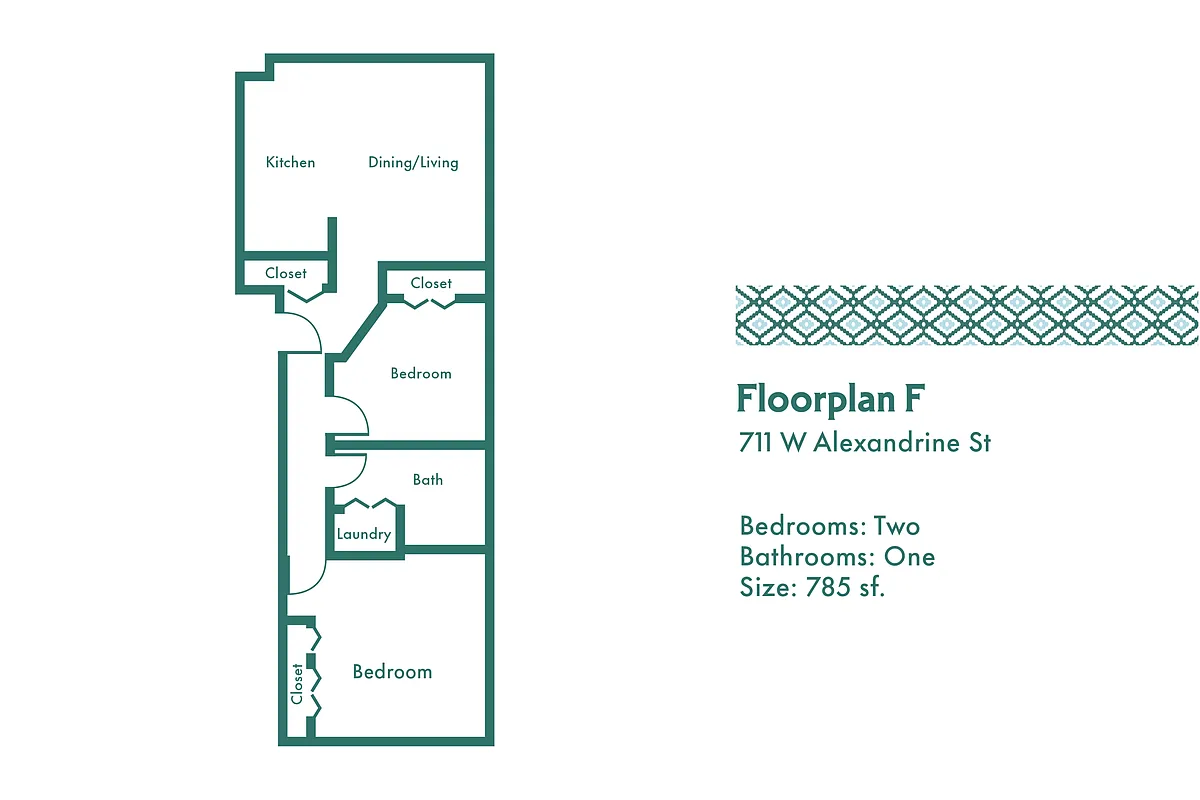 Floor plan 711 Alexandrine - 2 BR 1 BA