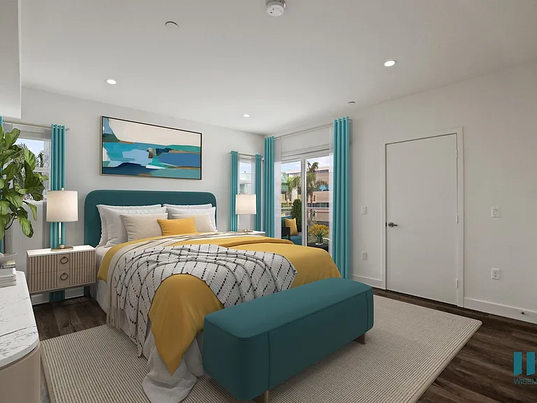 Large-Size Bedroom with Patio, Recessed Lighting, and Vinyl Flooring