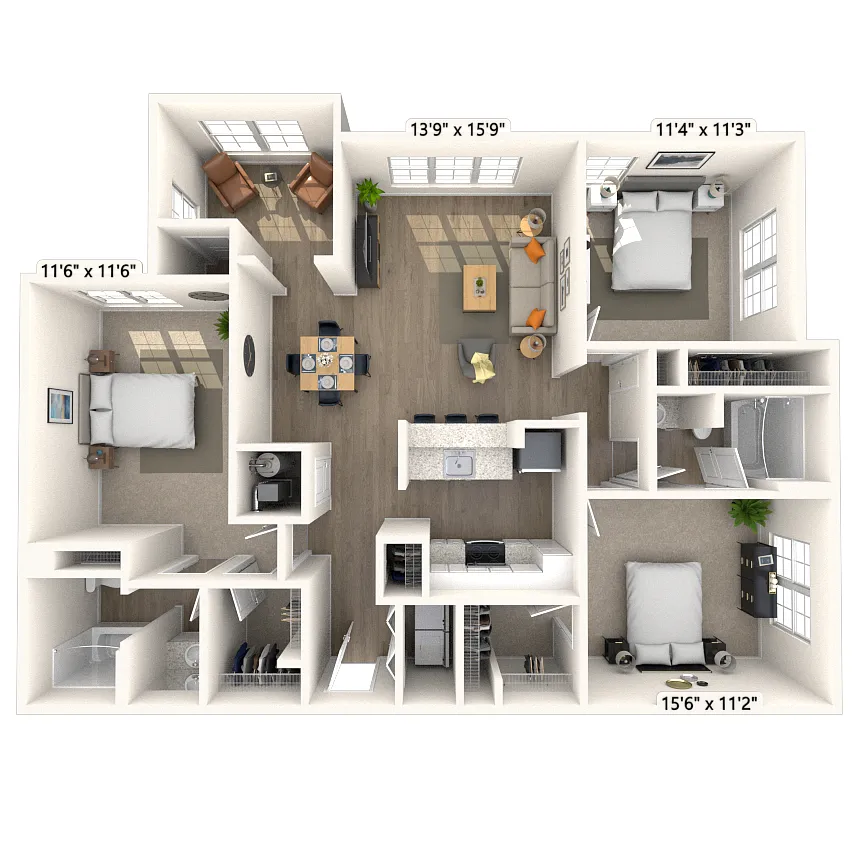 Floor plan Traditional 3x2 1291-1382 SF