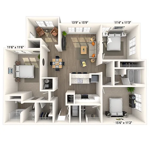 Floor plan Traditional 3x2 1291-1382 SF