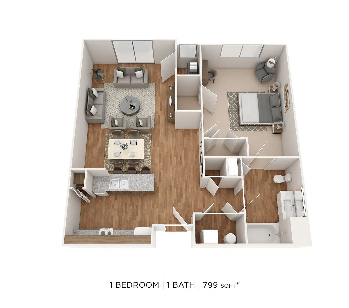 Floor plan One Bedroom- 799 sqft