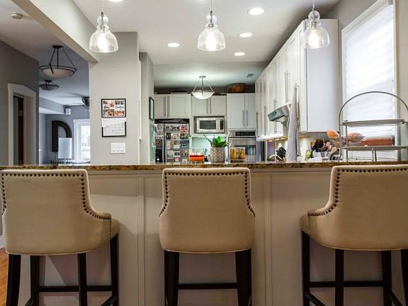 Bar view into kitchen