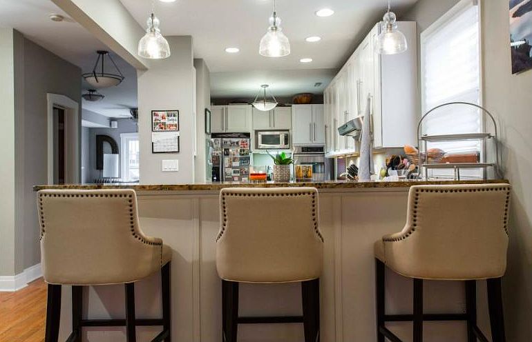 Bar view into kitchen