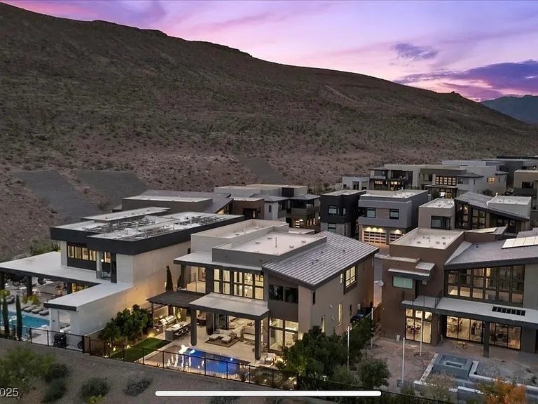 #GuardianRealty 10941 Earth Hues Summerlin Luxury Home Rental twilight arial_07032026