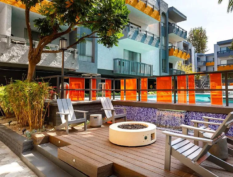 Poolside Lounge With Firepit and Patio Seating