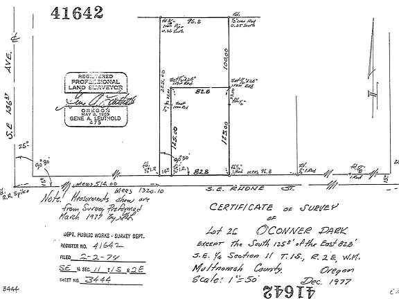 10,350 square foot Survey showing 82.8' x 125' 