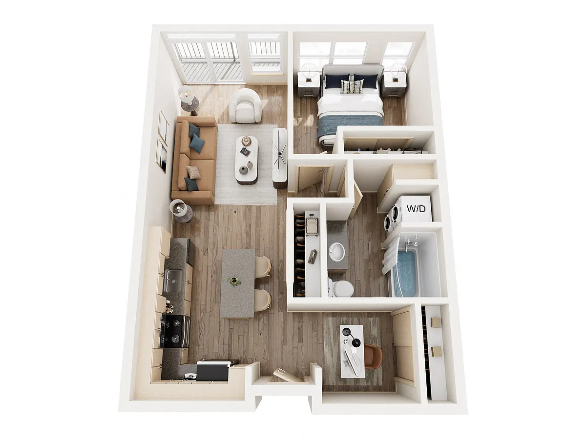 Floor plan One Bedroom, Den 737 - 787