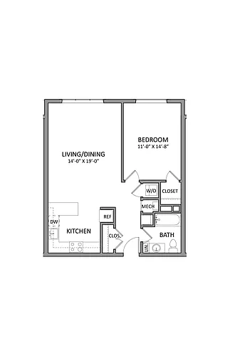 Floor plan Flats at 131 A1B | 1 Bed | 1 Bath