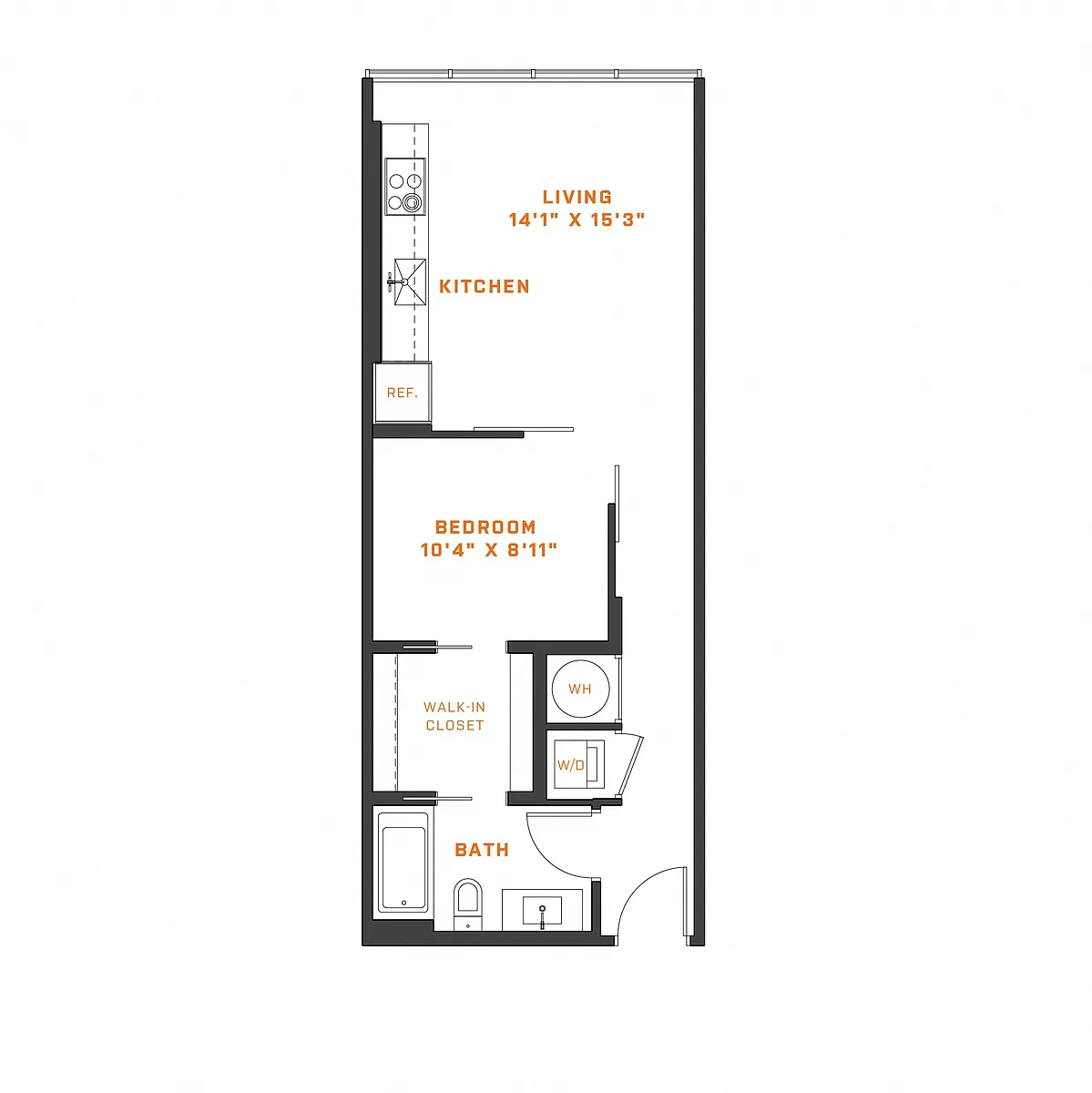 Floor plan 1 Bedroom - 1 Bath | AJ3