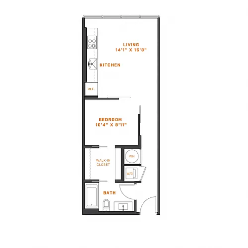Floor plan 1 Bedroom - 1 Bath | AJ3