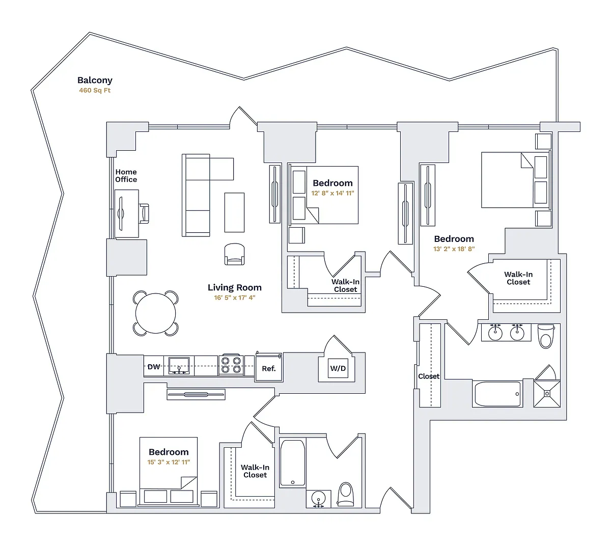 Floor plan BEACH - 3 Bedrooms Two Bathrooms