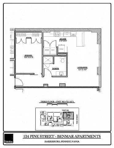 Floor plan Benmar 124- 302 - 1 Bedroom - 1 Bathroom