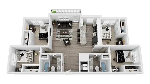 Floor plan 4 BR/2 BA Unfurnished