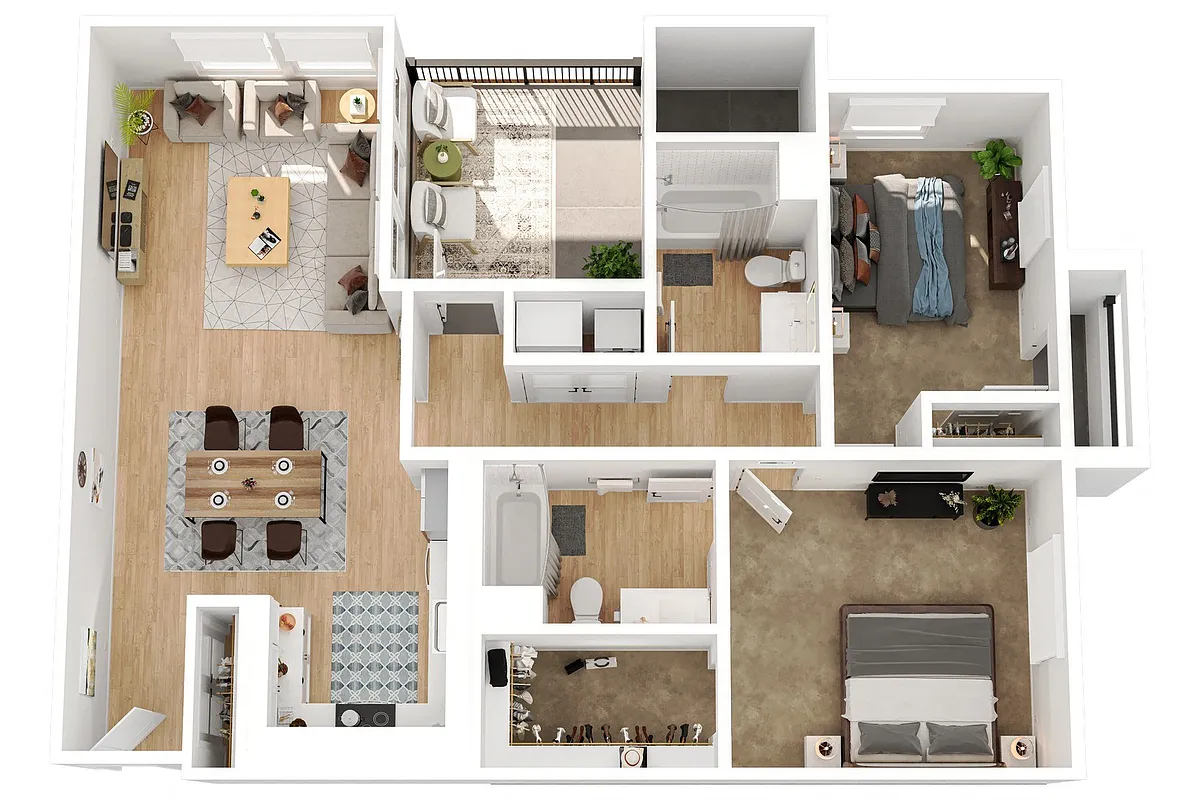 Floor plan 2 Bedroom, 2 Bath E