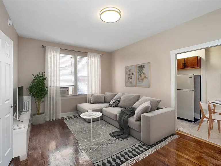Apartment living and kitchen (virtually staged)