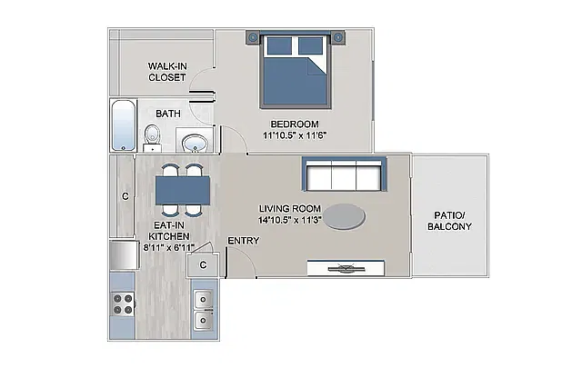 Floor plan 1 bedroom 1 bathroom