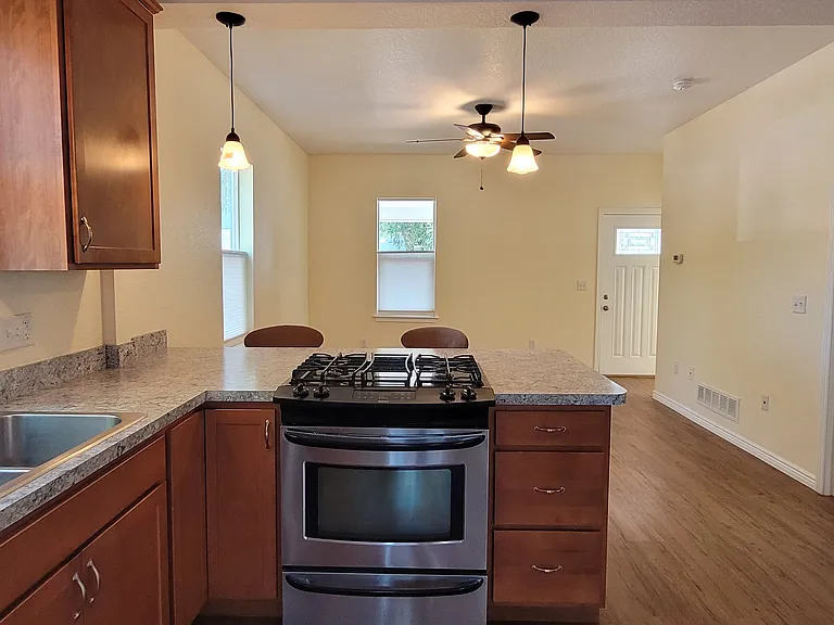 Large gas stove, stainless steel appliances