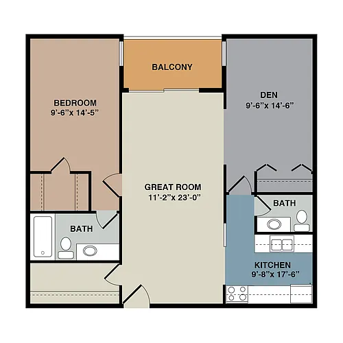 Floor plan 1 Bedroom + Den