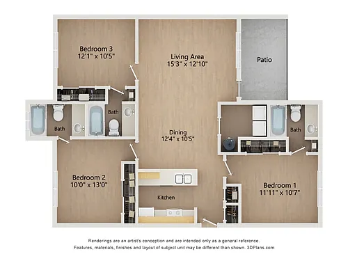 Floor plan C1: 3 Bed 3 Bath